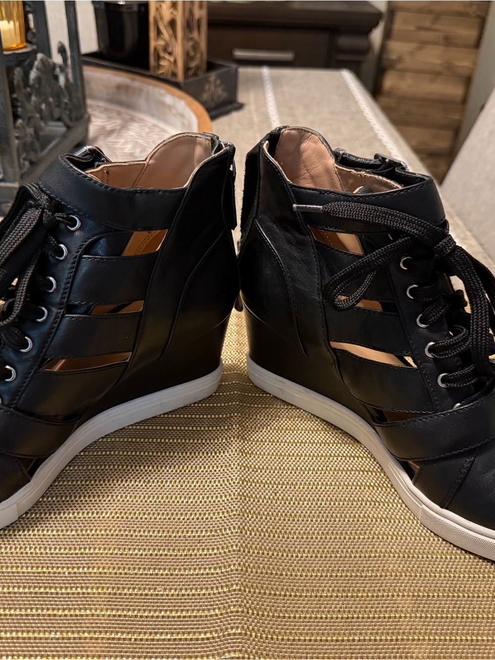 Paolo Black Cutout Wedge Sneaker